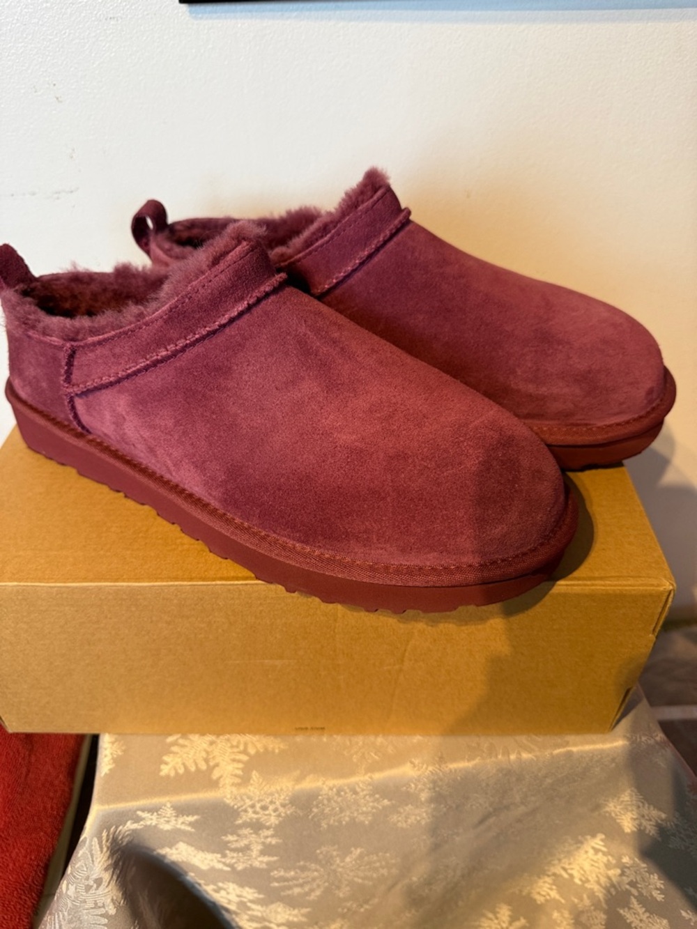 UGG Women's Wine Suede Shearling Mule Clogs